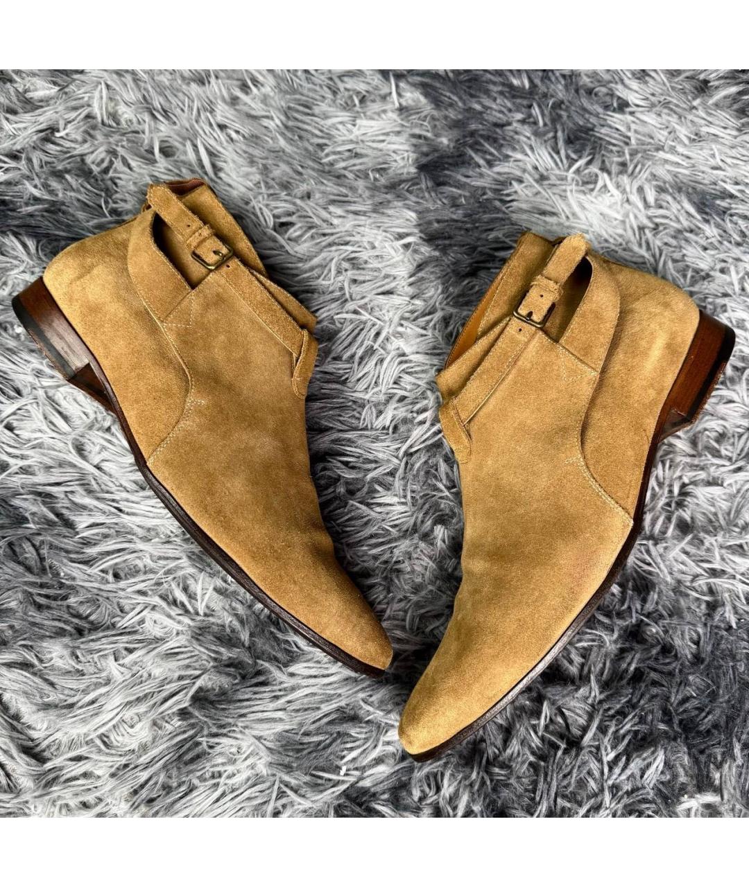 SAINT LAURENT Коричневые замшевые высокие ботинки, фото 8