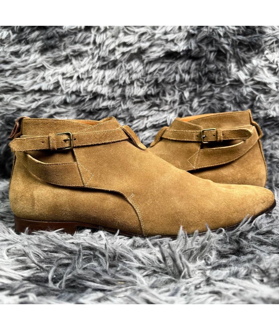 SAINT LAURENT Коричневые замшевые высокие ботинки, фото 4