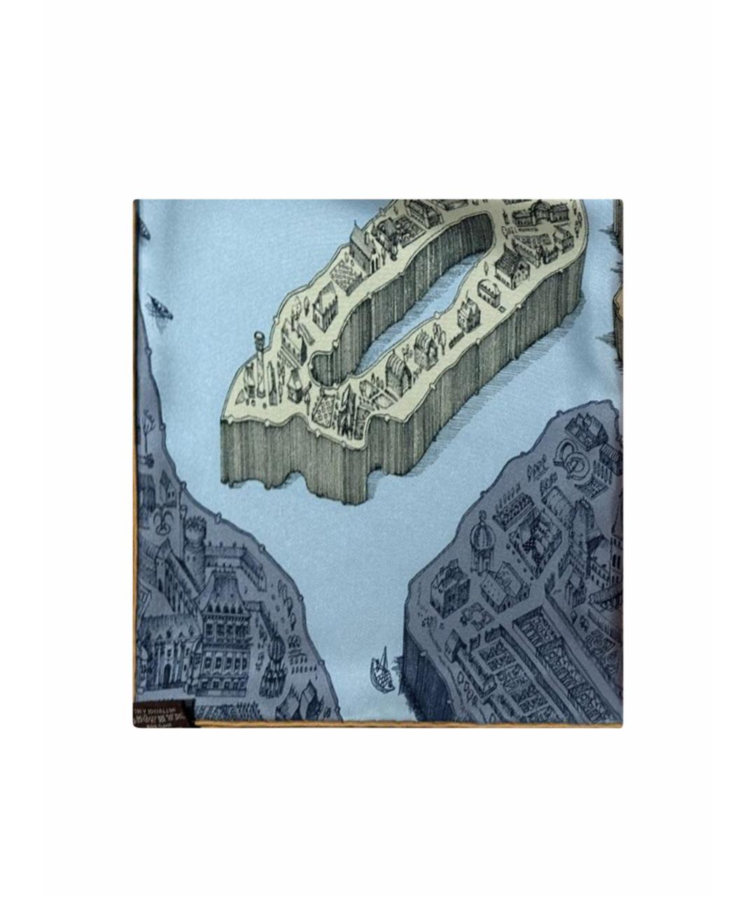 HERMES Голубой шелковый платок, фото 1