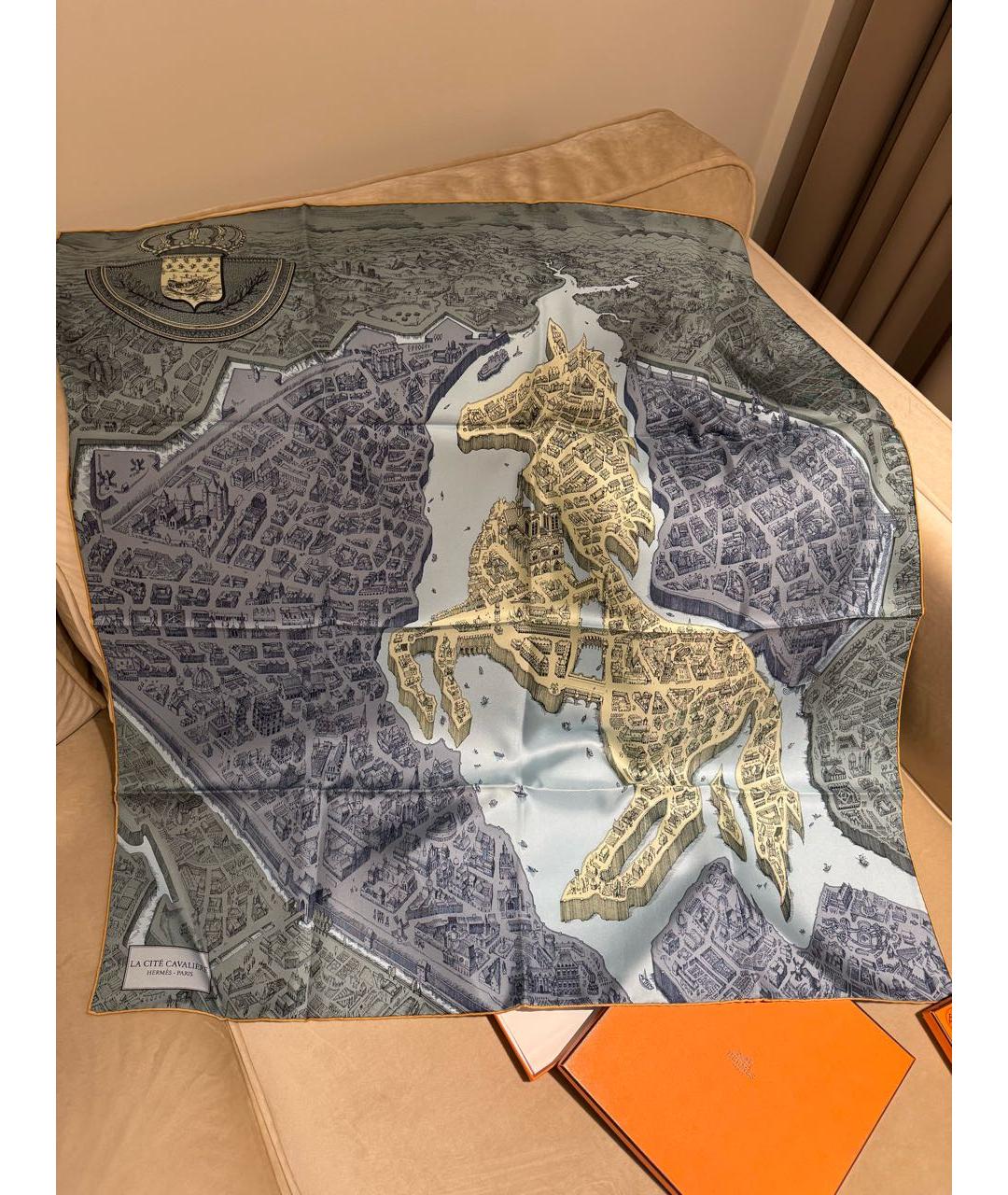 HERMES Голубой шелковый платок, фото 2