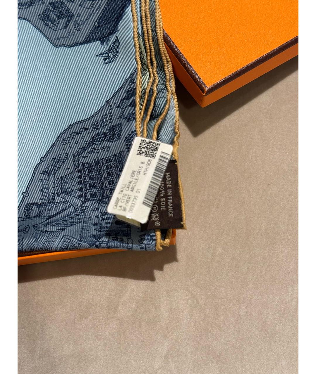 HERMES Голубой шелковый платок, фото 5
