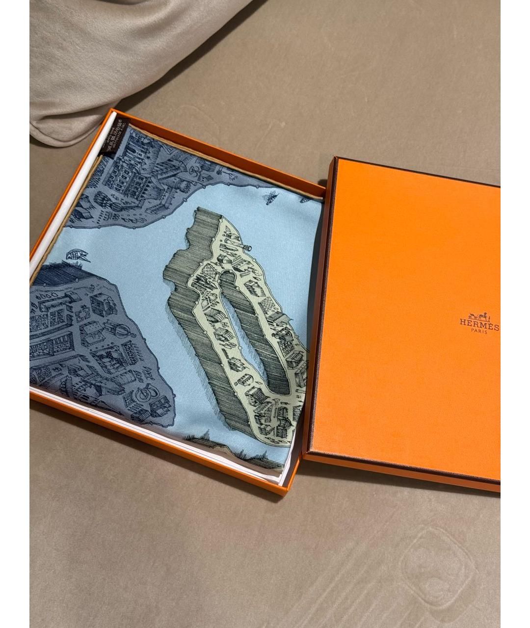 HERMES Голубой шелковый платок, фото 6