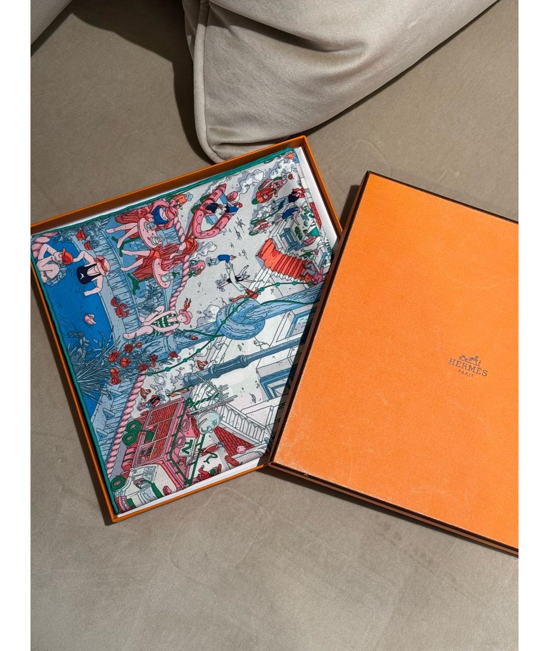 HERMES Голубой шелковый платок, фото 2