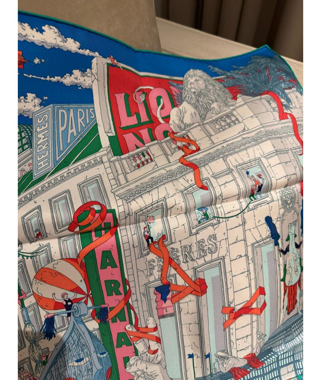 HERMES Голубой шелковый платок, фото 5