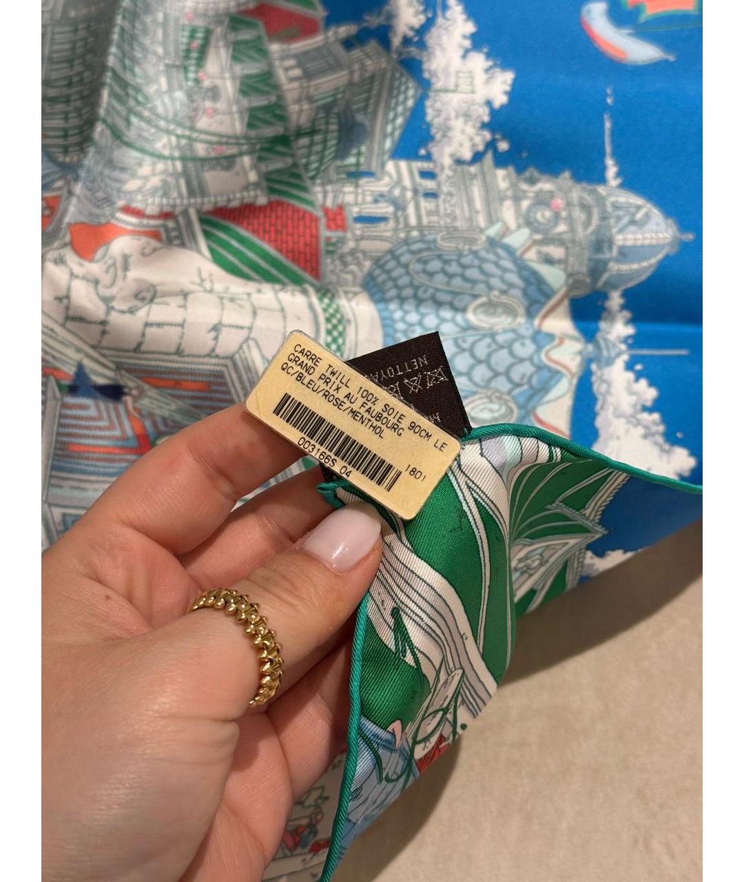 HERMES Голубой шелковый платок, фото 7