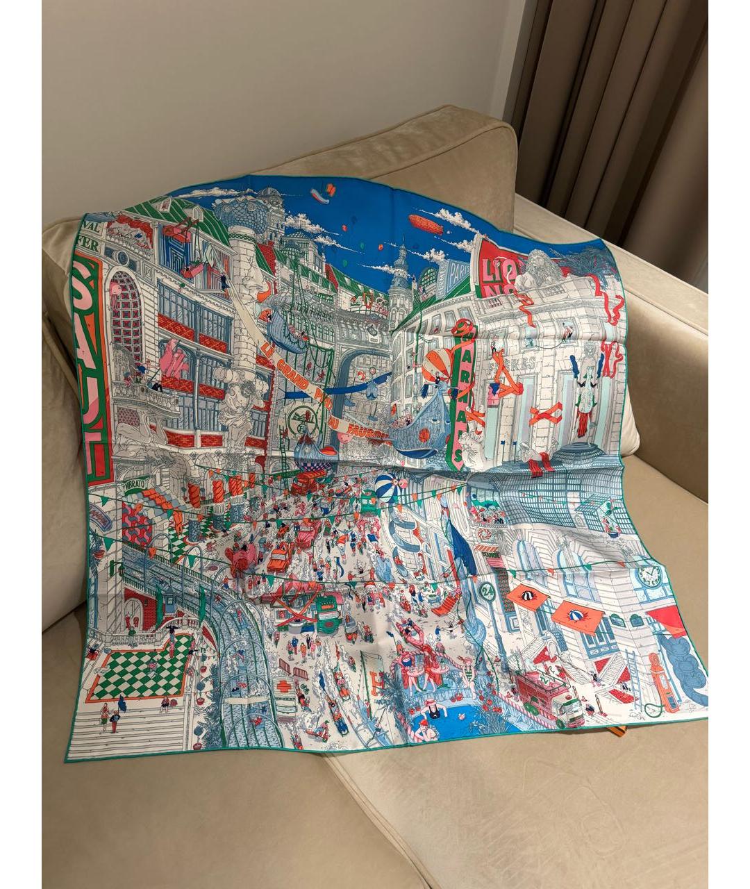 HERMES Голубой шелковый платок, фото 9