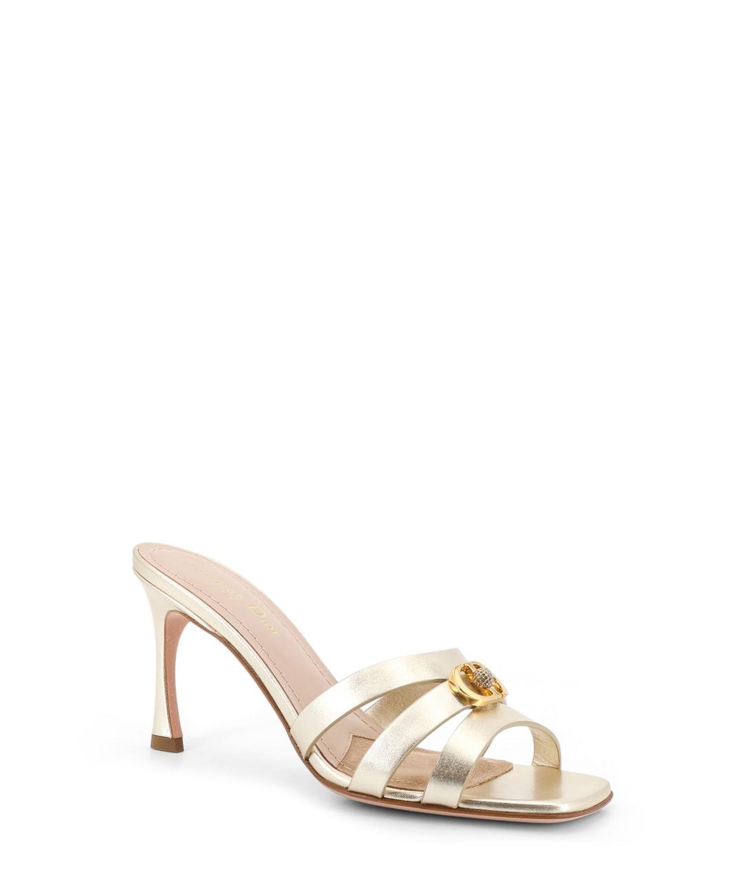CHRISTIAN DIOR Золотые кожаные мюли, фото 2