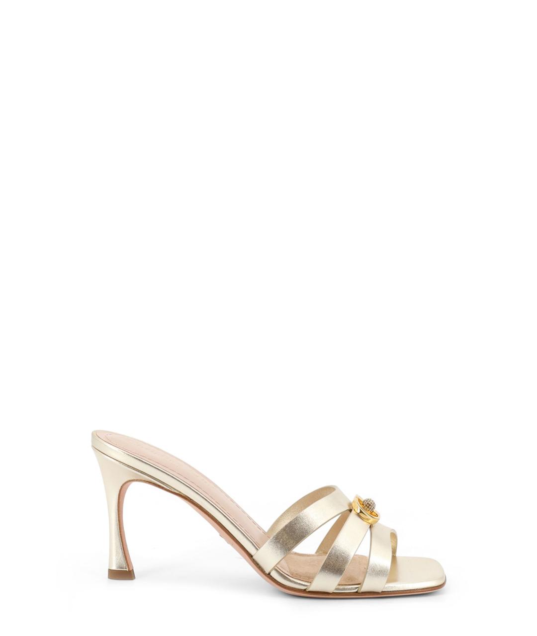 CHRISTIAN DIOR Золотые кожаные мюли, фото 1