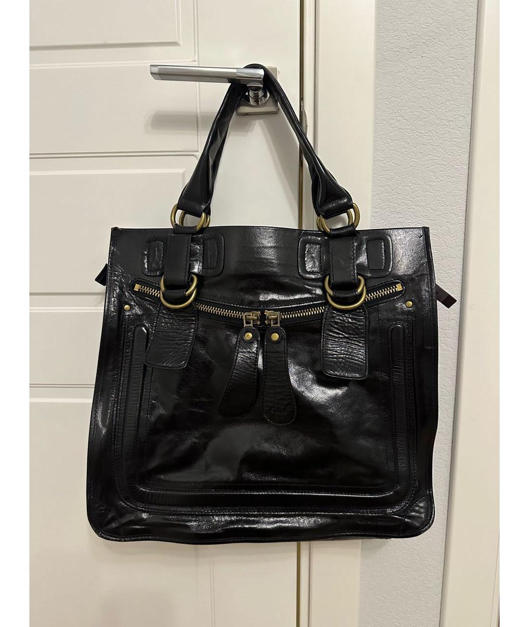 CHLOE Черная кожаная сумка с короткими ручками, фото 2