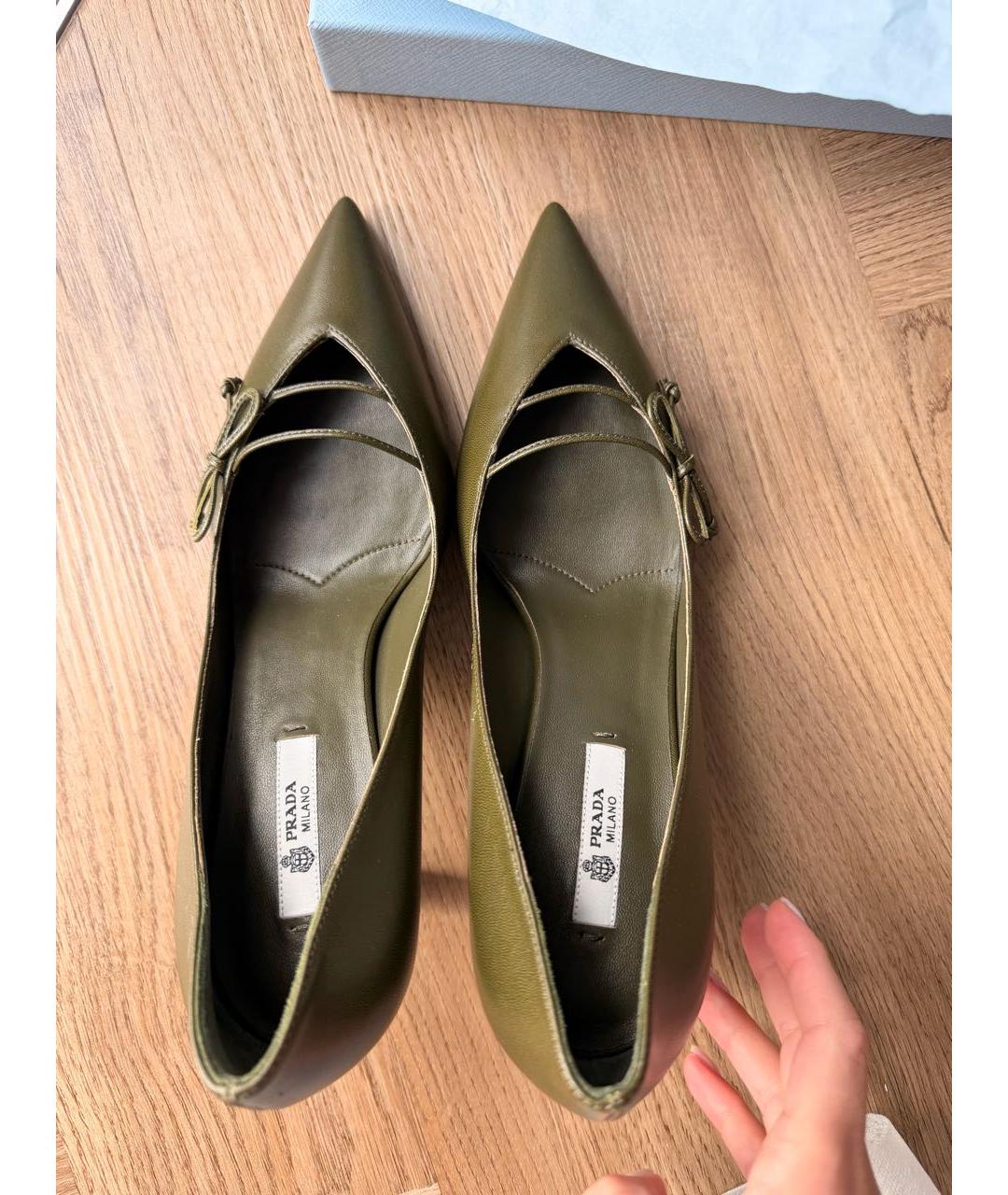 PRADA Хаки кожаные туфли, фото 3