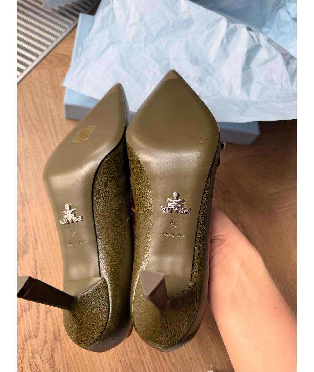 PRADA Хаки кожаные туфли, фото 8