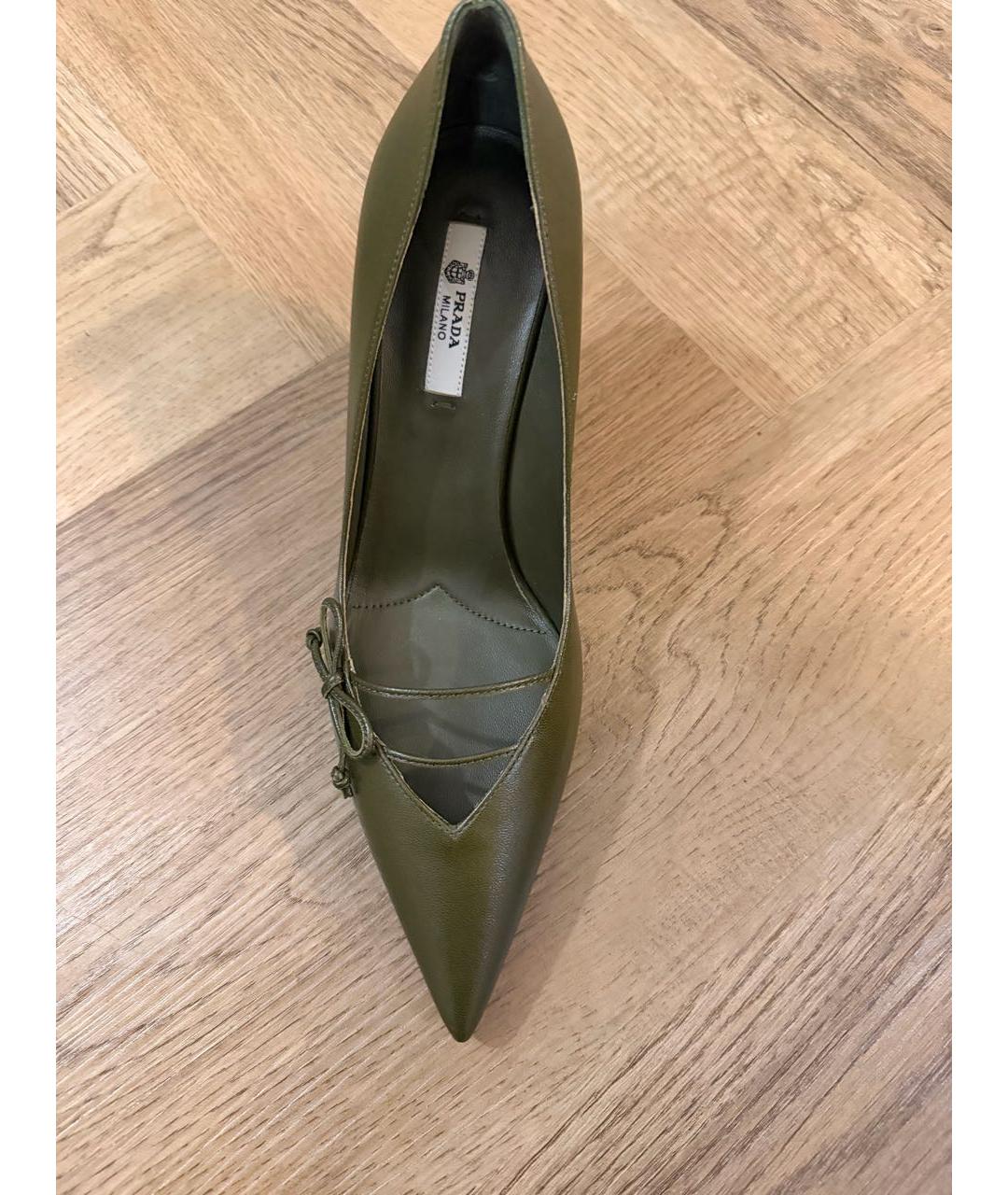 PRADA Хаки кожаные туфли, фото 2