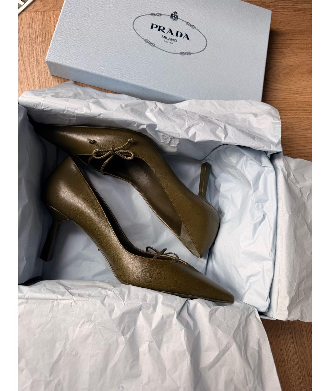 PRADA Хаки кожаные туфли, фото 6