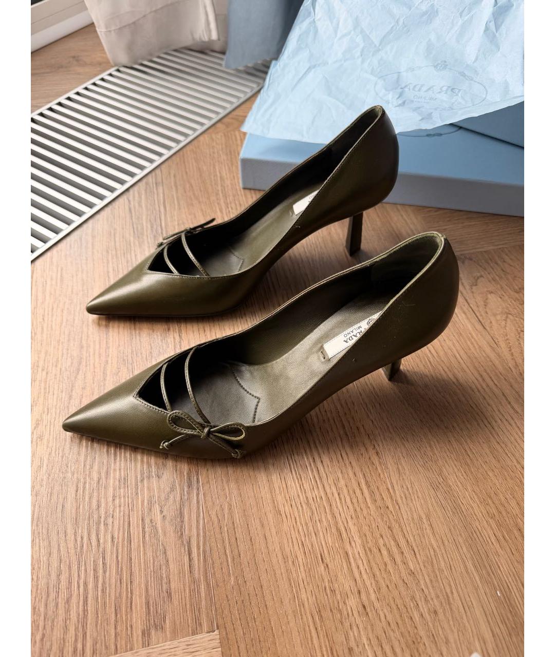 PRADA Хаки кожаные туфли, фото 5