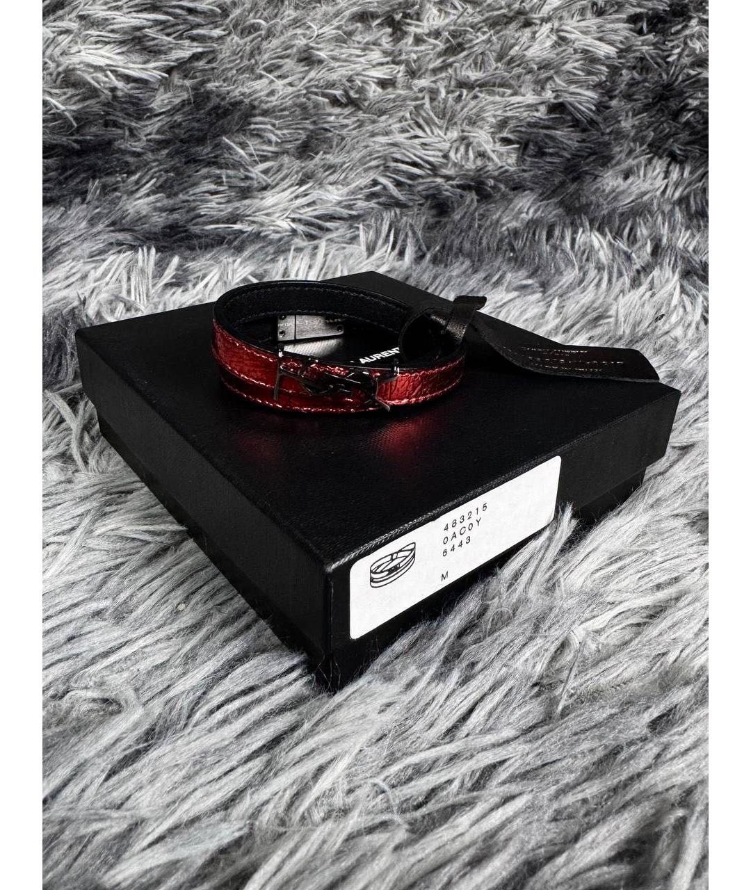 SAINT LAURENT Красный кожаный браслет, фото 4