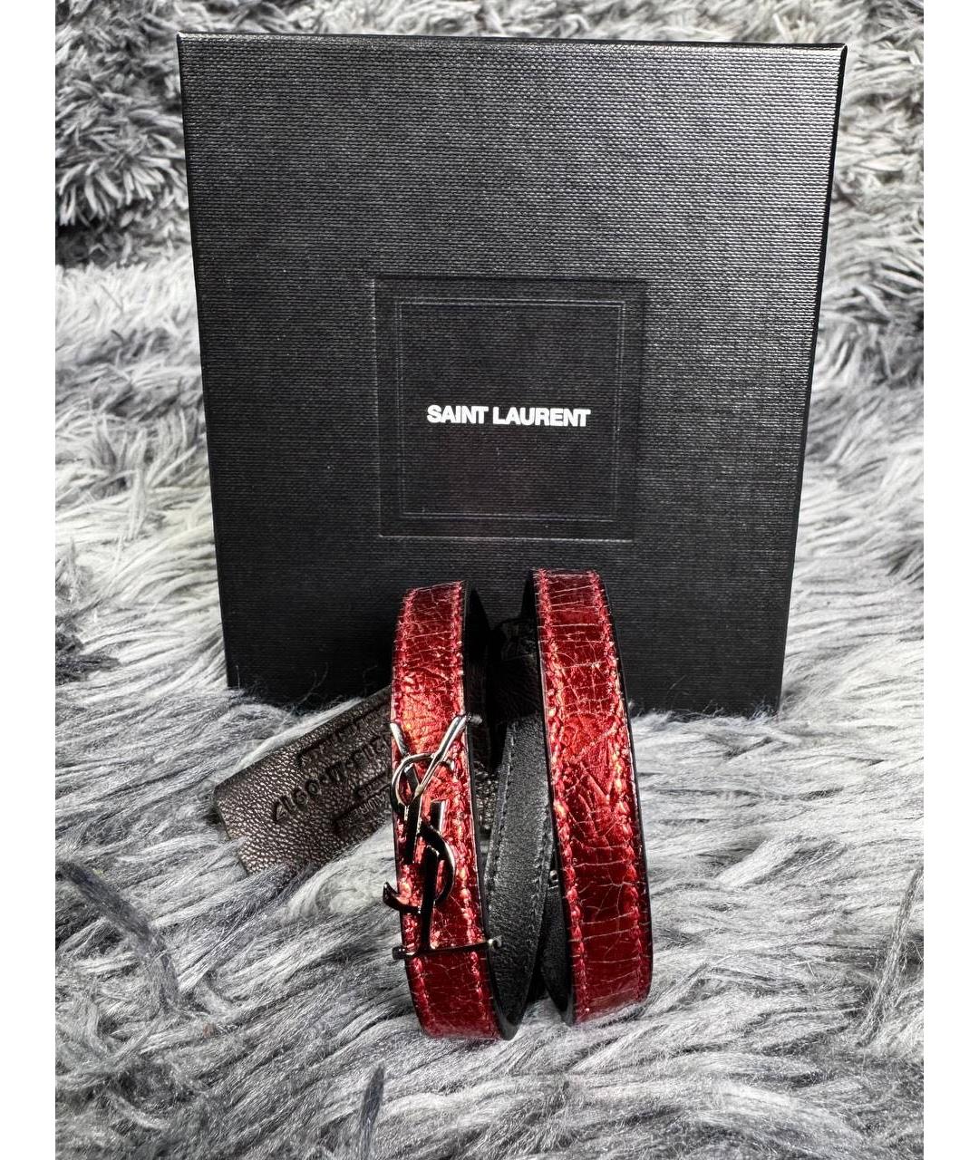 SAINT LAURENT Красный кожаный браслет, фото 5