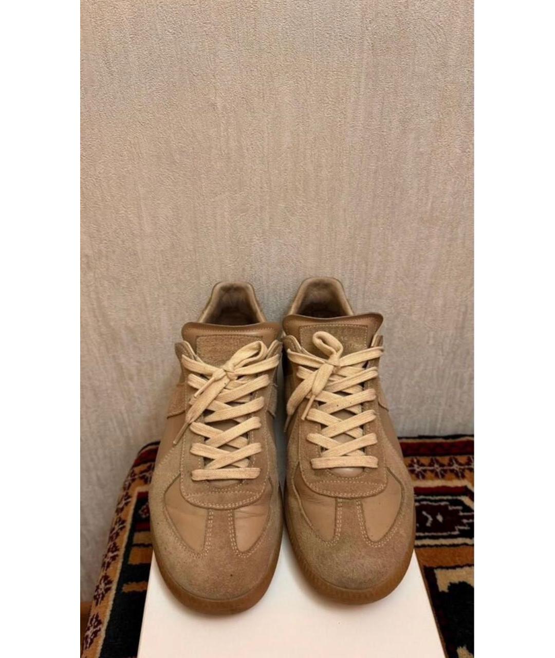 MAISON MARGIELA Бежевые кожаные низкие кроссовки / кеды, фото 2