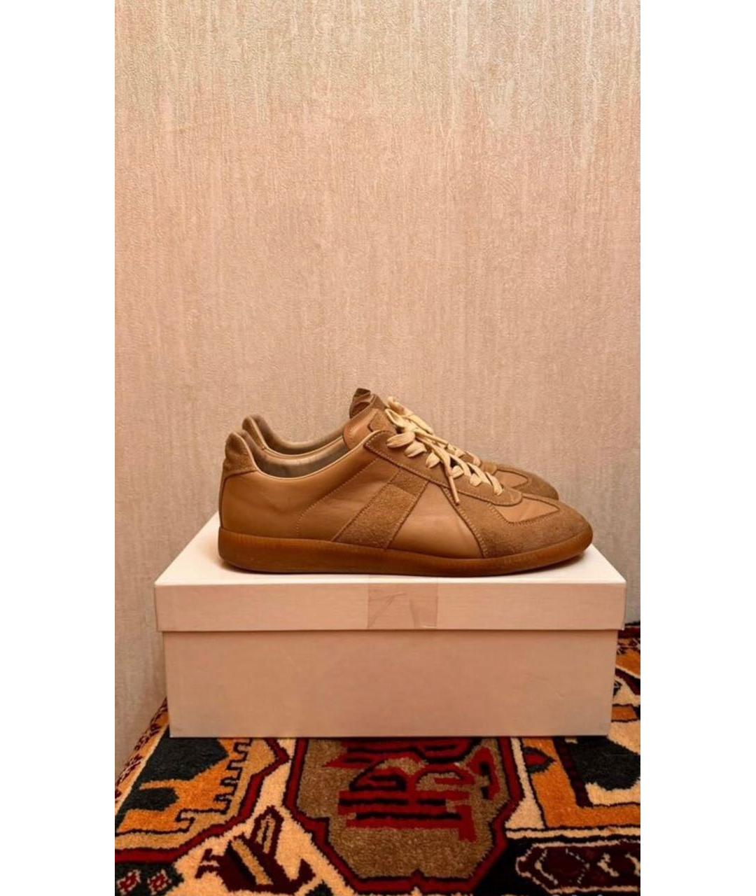 MAISON MARGIELA Бежевые кожаные низкие кроссовки / кеды, фото 3