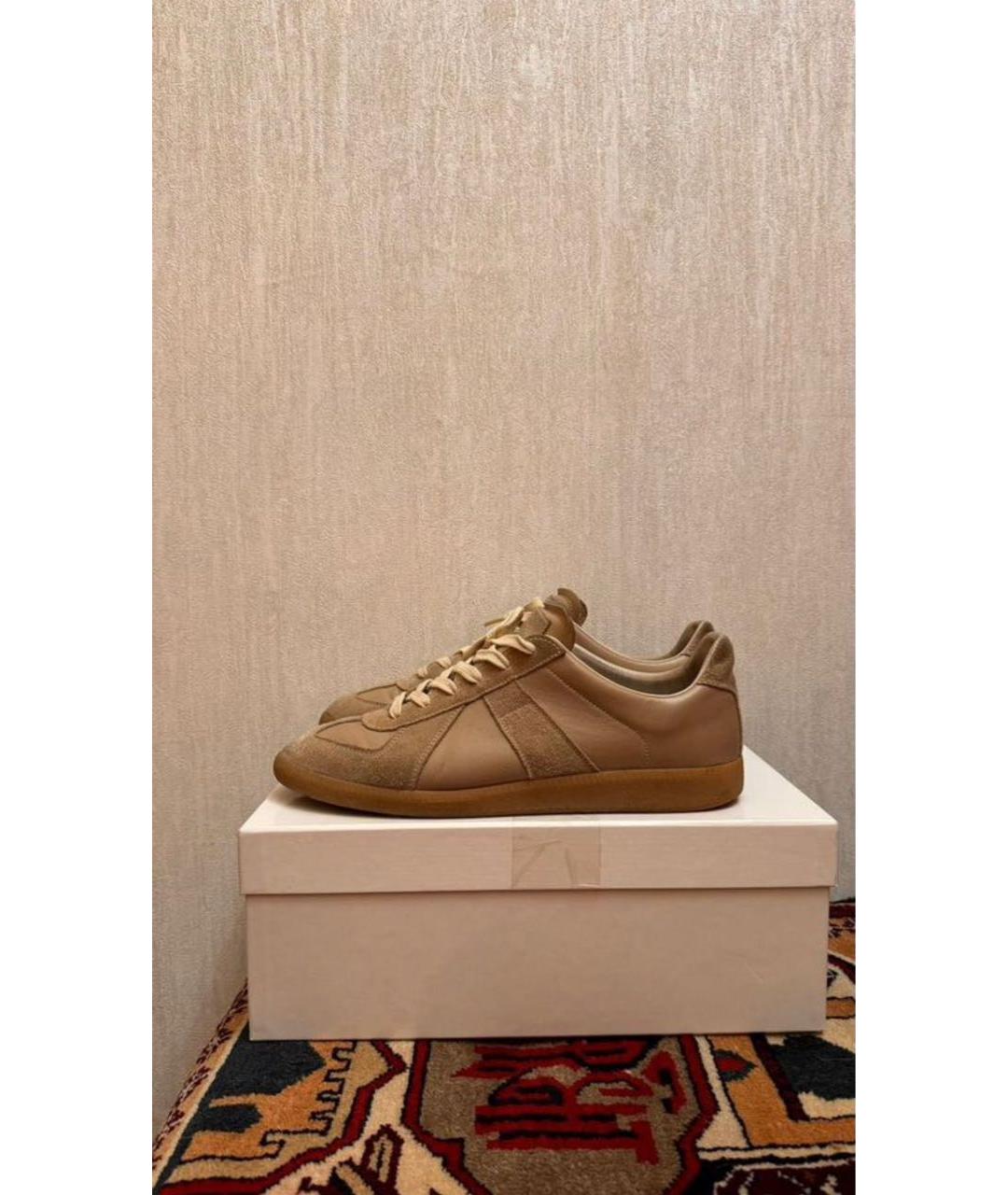 MAISON MARGIELA Бежевые кожаные низкие кроссовки / кеды, фото 4