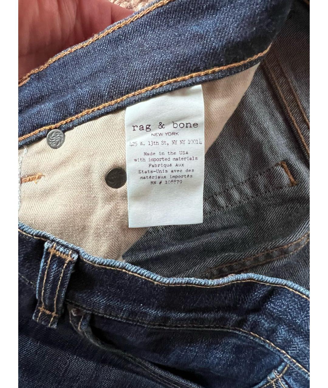 RAG & BONE Темно-синие хлопковые прямые джинсы, фото 4