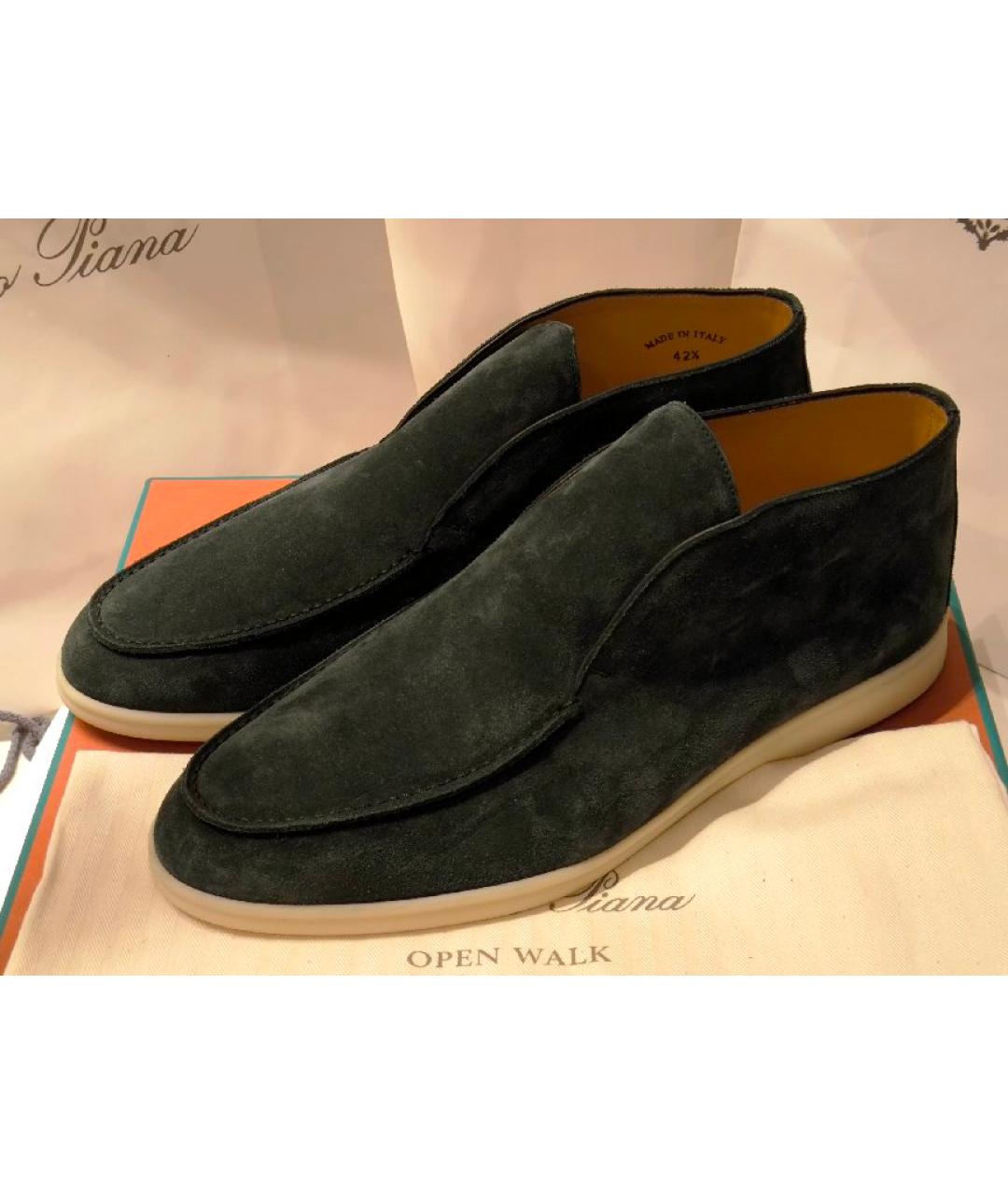 LORO PIANA Зеленые замшевые высокие ботинки, фото 2