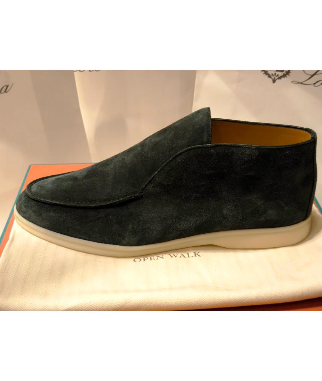 LORO PIANA Зеленые замшевые высокие ботинки, фото 9