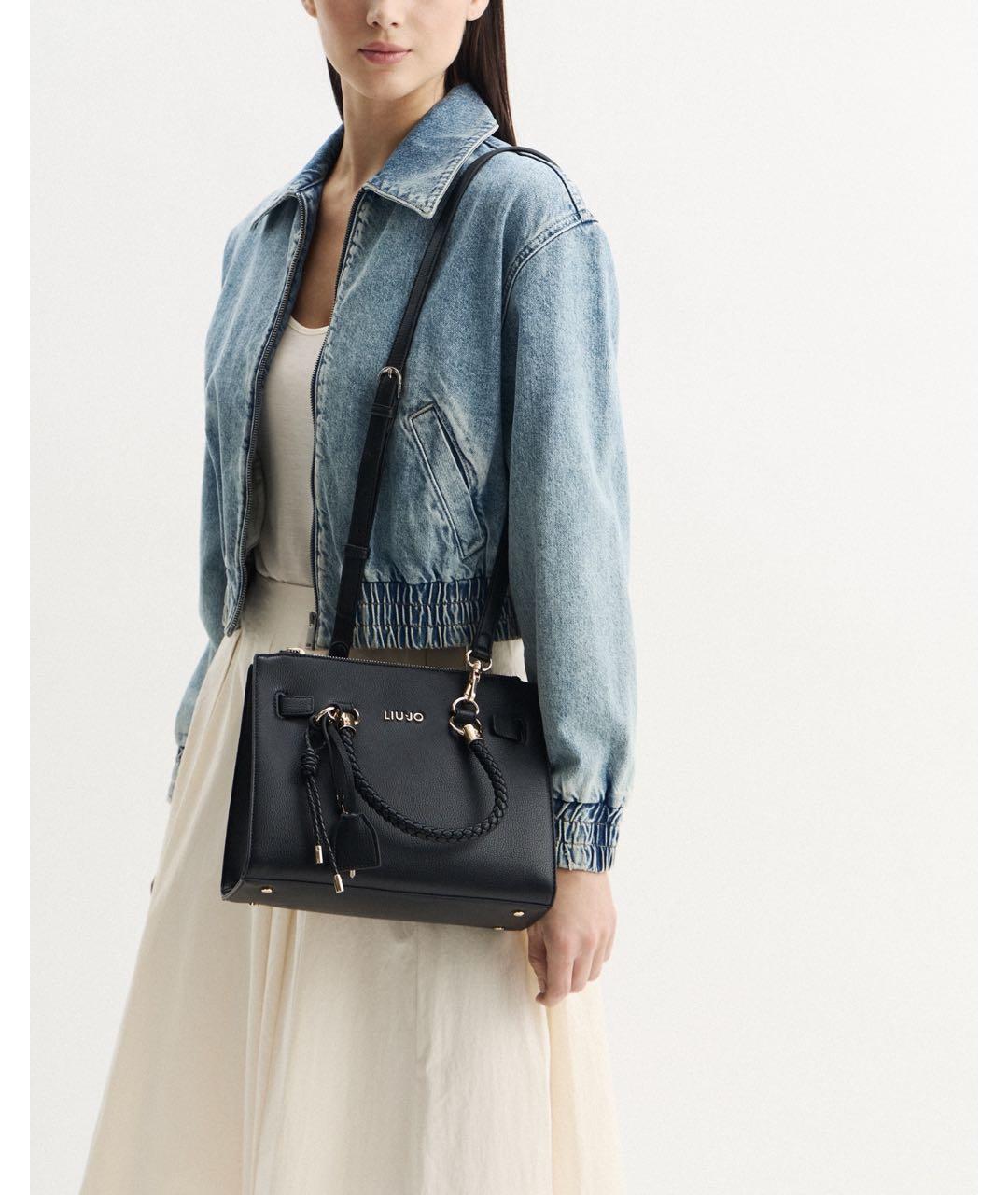LIU JO Черная сумка с короткими ручками из искусственной кожи, фото 5
