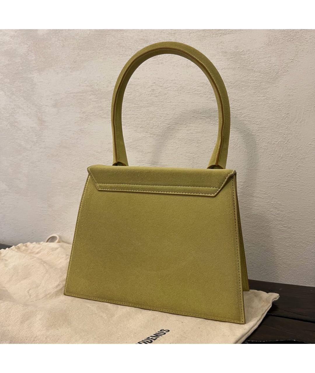 JACQUEMUS Горчичная замшевая сумка с короткими ручками, фото 3