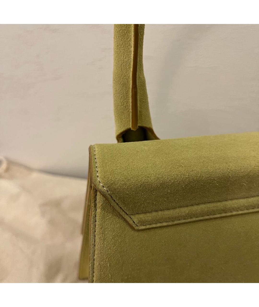JACQUEMUS Горчичная замшевая сумка с короткими ручками, фото 5
