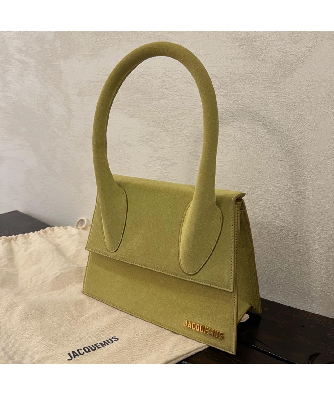 JACQUEMUS Горчичная замшевая сумка с короткими ручками, фото 2