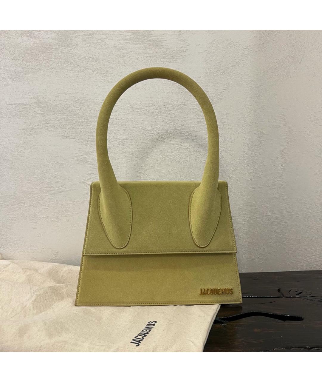 JACQUEMUS Горчичная замшевая сумка с короткими ручками, фото 9