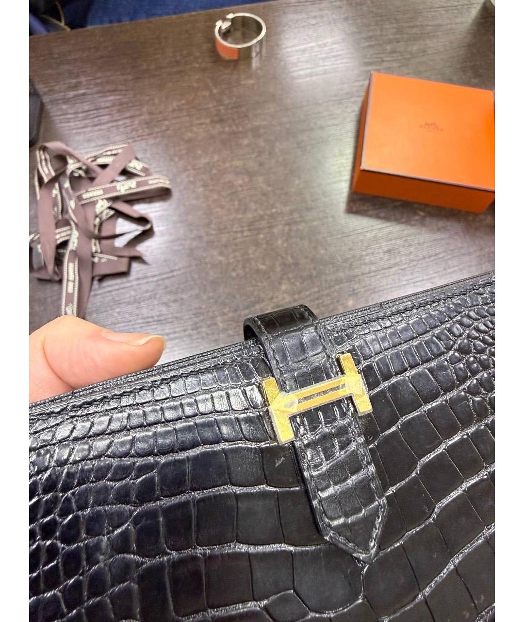 HERMES Черный кошелек из экзотической кожи, фото 6