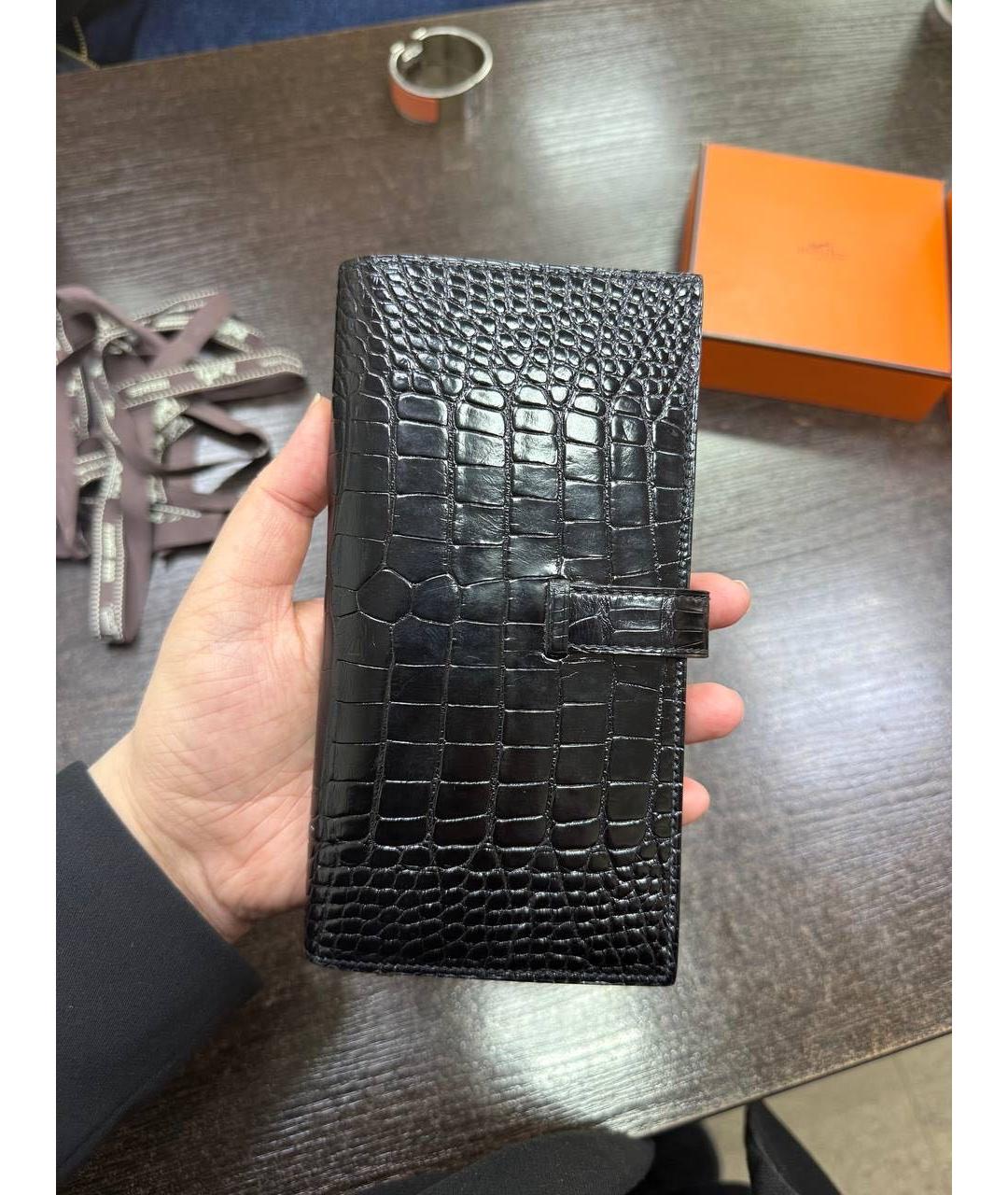 HERMES Черный кошелек из экзотической кожи, фото 4