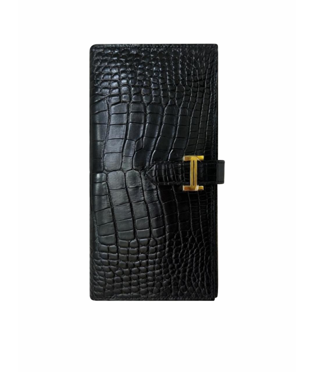 HERMES Черный кошелек из экзотической кожи, фото 1