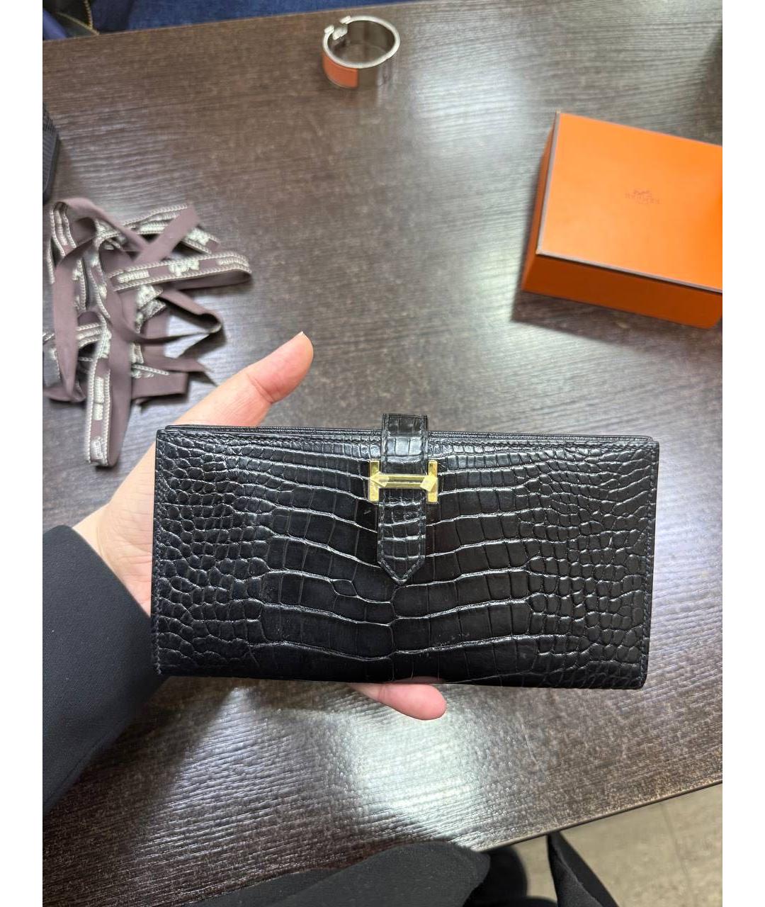 HERMES Черный кошелек из экзотической кожи, фото 3