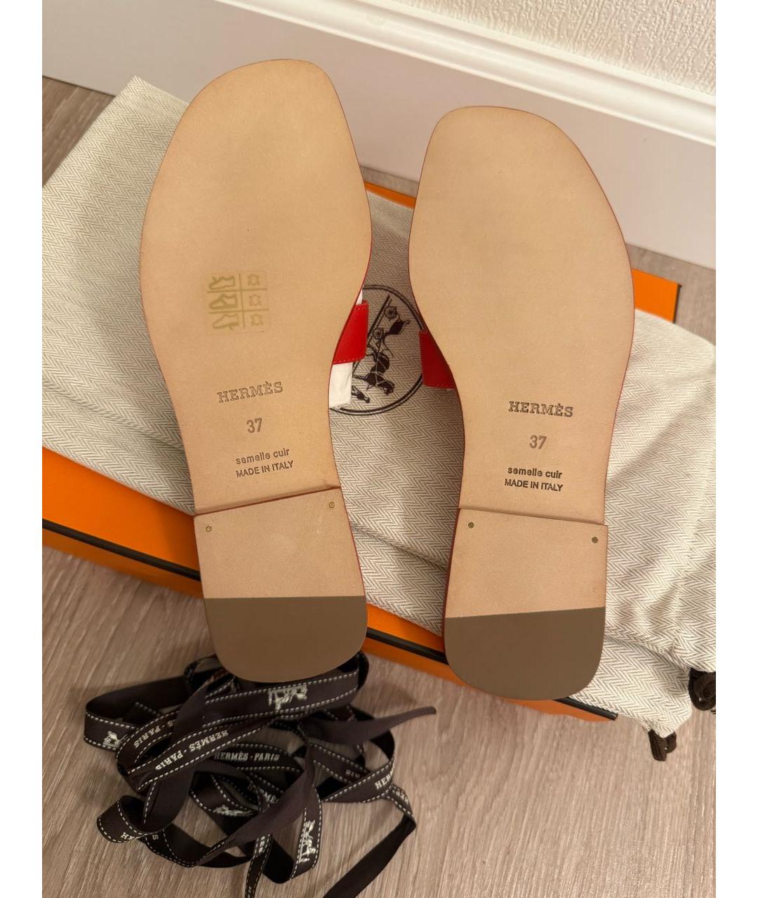 HERMES Красные кожаные шлепанцы, фото 5