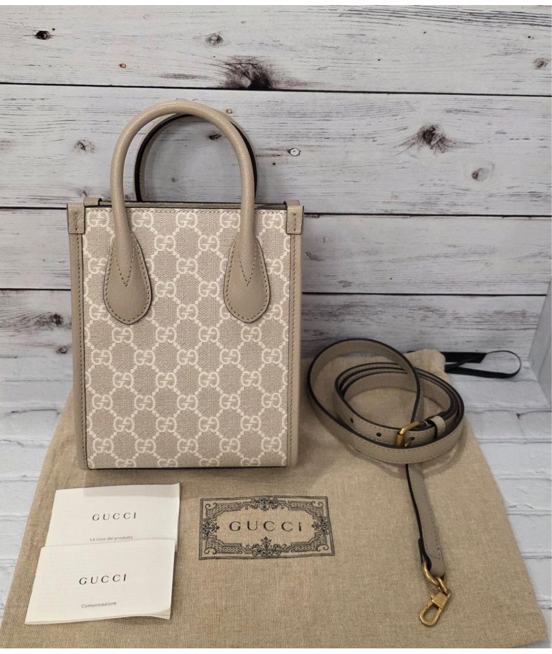 GUCCI Бежевая кожаная сумка с короткими ручками, фото 3