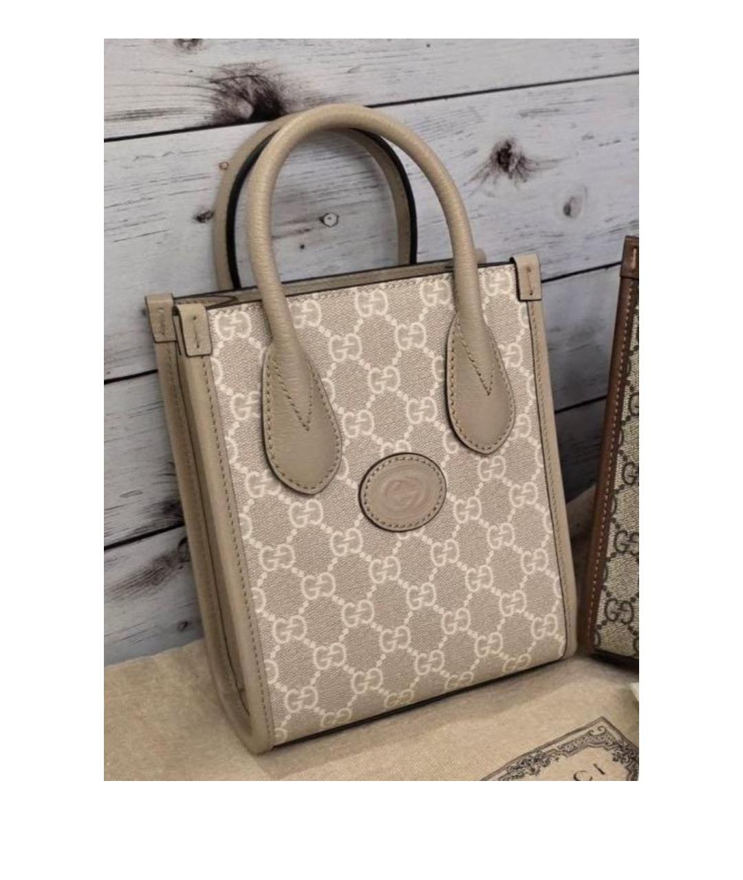 GUCCI Бежевая кожаная сумка с короткими ручками, фото 10