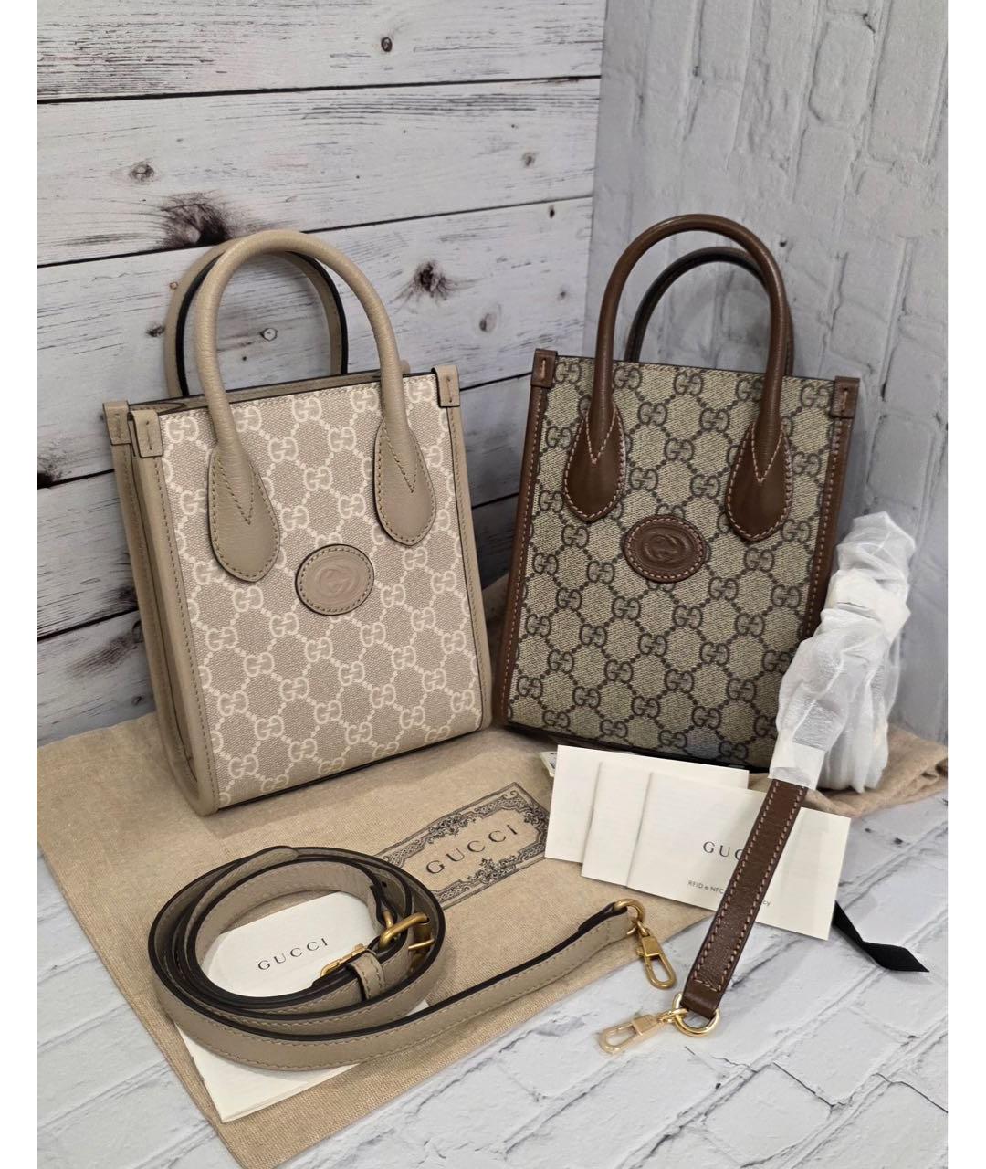 GUCCI Бежевая кожаная сумка с короткими ручками, фото 9