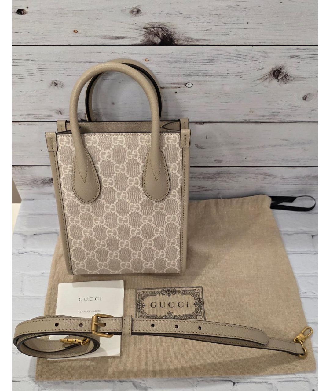 GUCCI Бежевая кожаная сумка с короткими ручками, фото 6