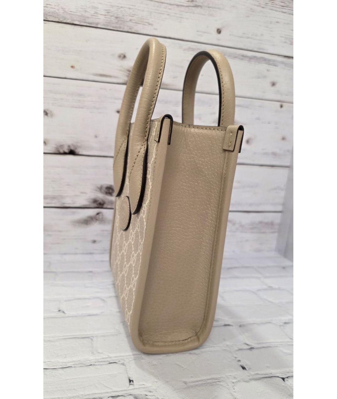 GUCCI Бежевая кожаная сумка с короткими ручками, фото 2