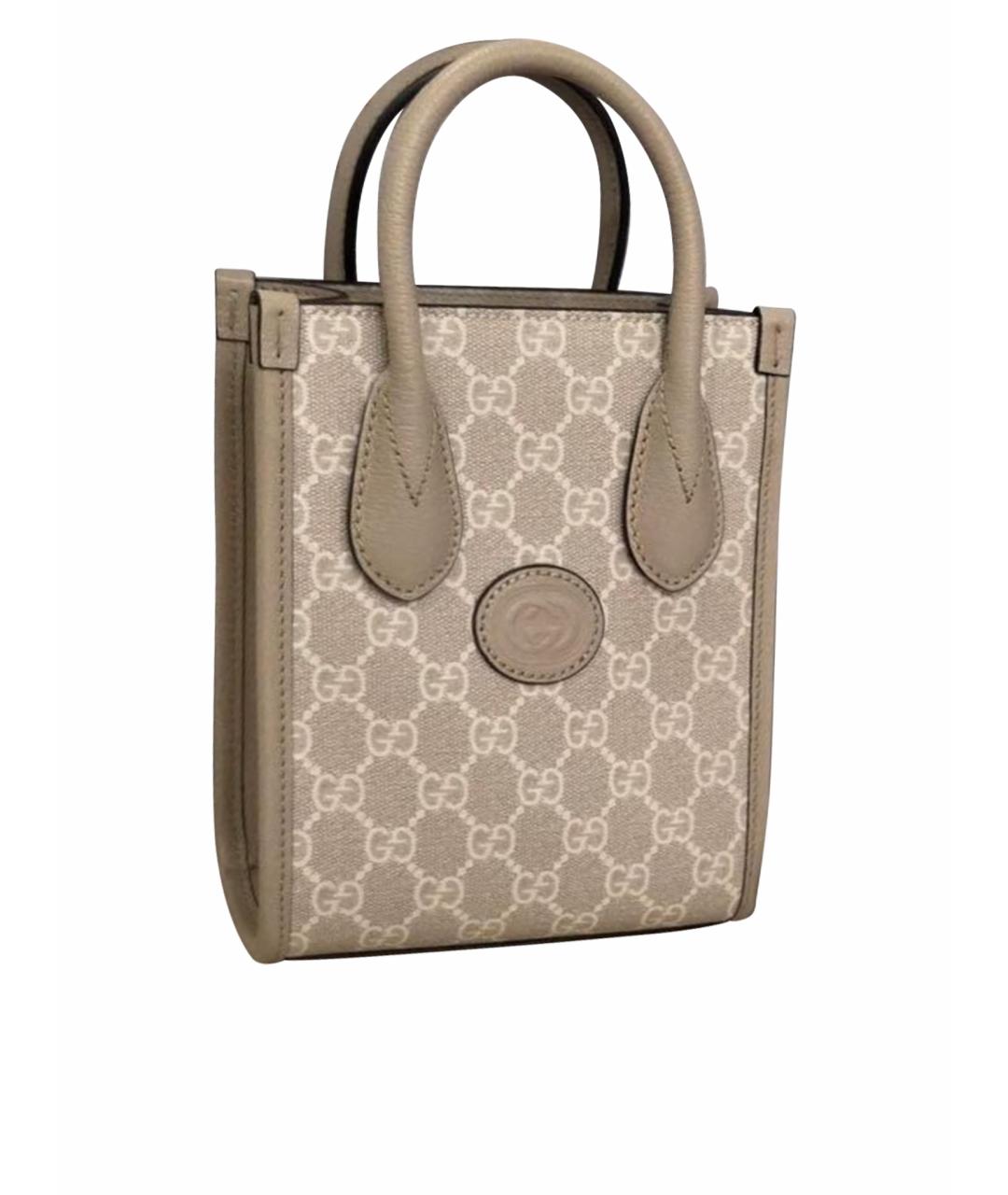 GUCCI Бежевая кожаная сумка с короткими ручками, фото 1