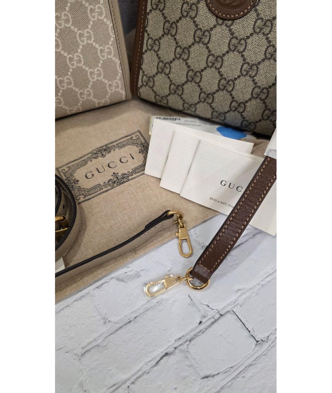 GUCCI Бежевая кожаная сумка с короткими ручками, фото 5