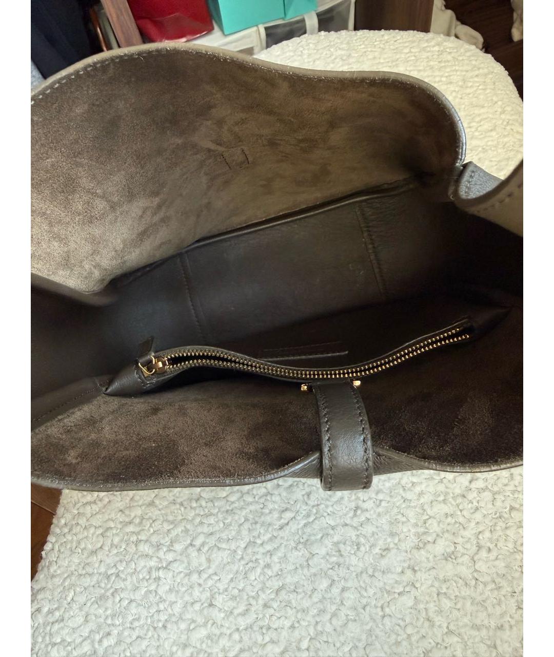 SAINT LAURENT Хаки кожаная сумка с короткими ручками, фото 7