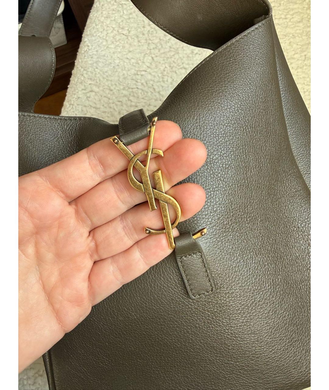 SAINT LAURENT Хаки кожаная сумка с короткими ручками, фото 4