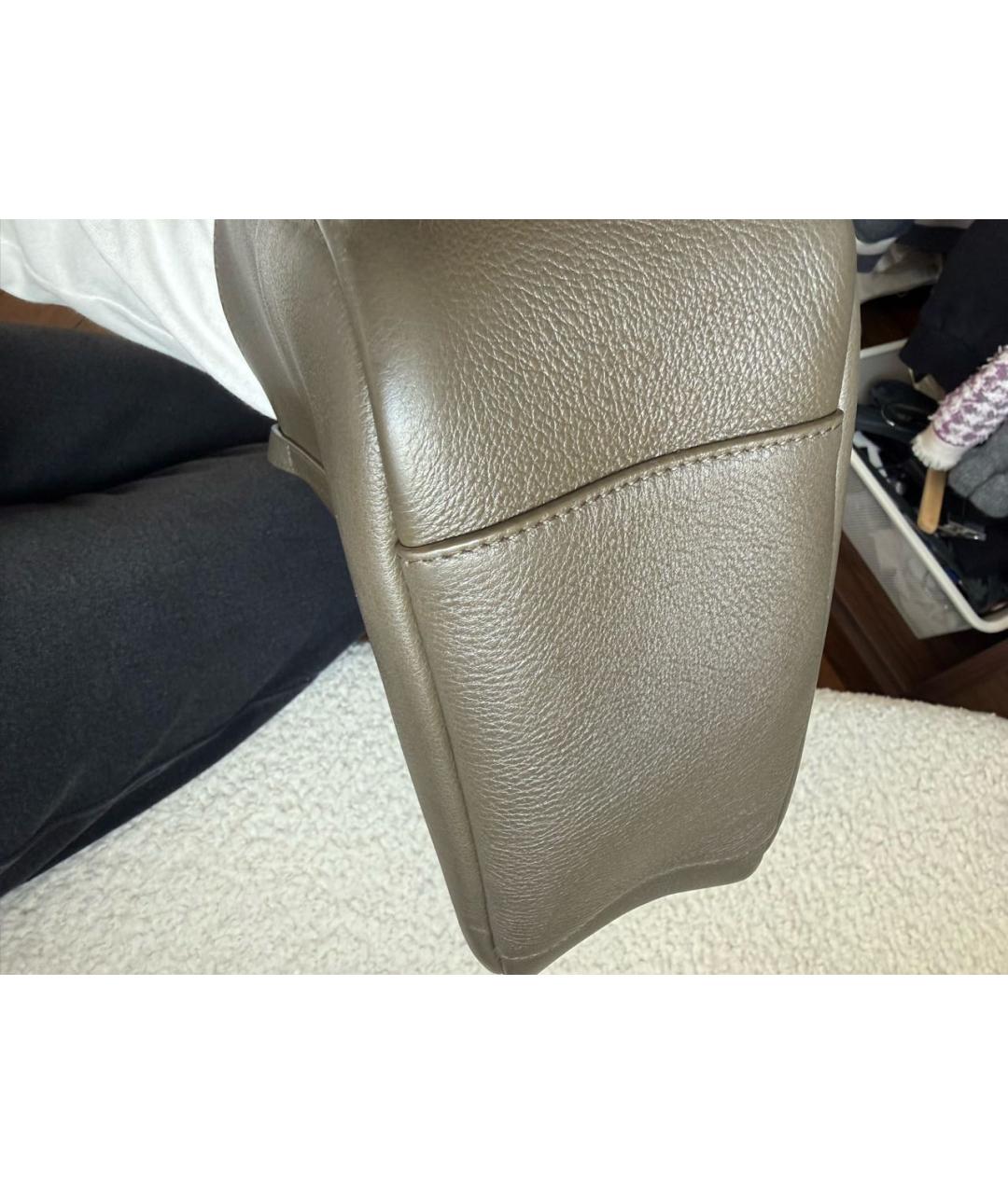 SAINT LAURENT Хаки кожаная сумка с короткими ручками, фото 5