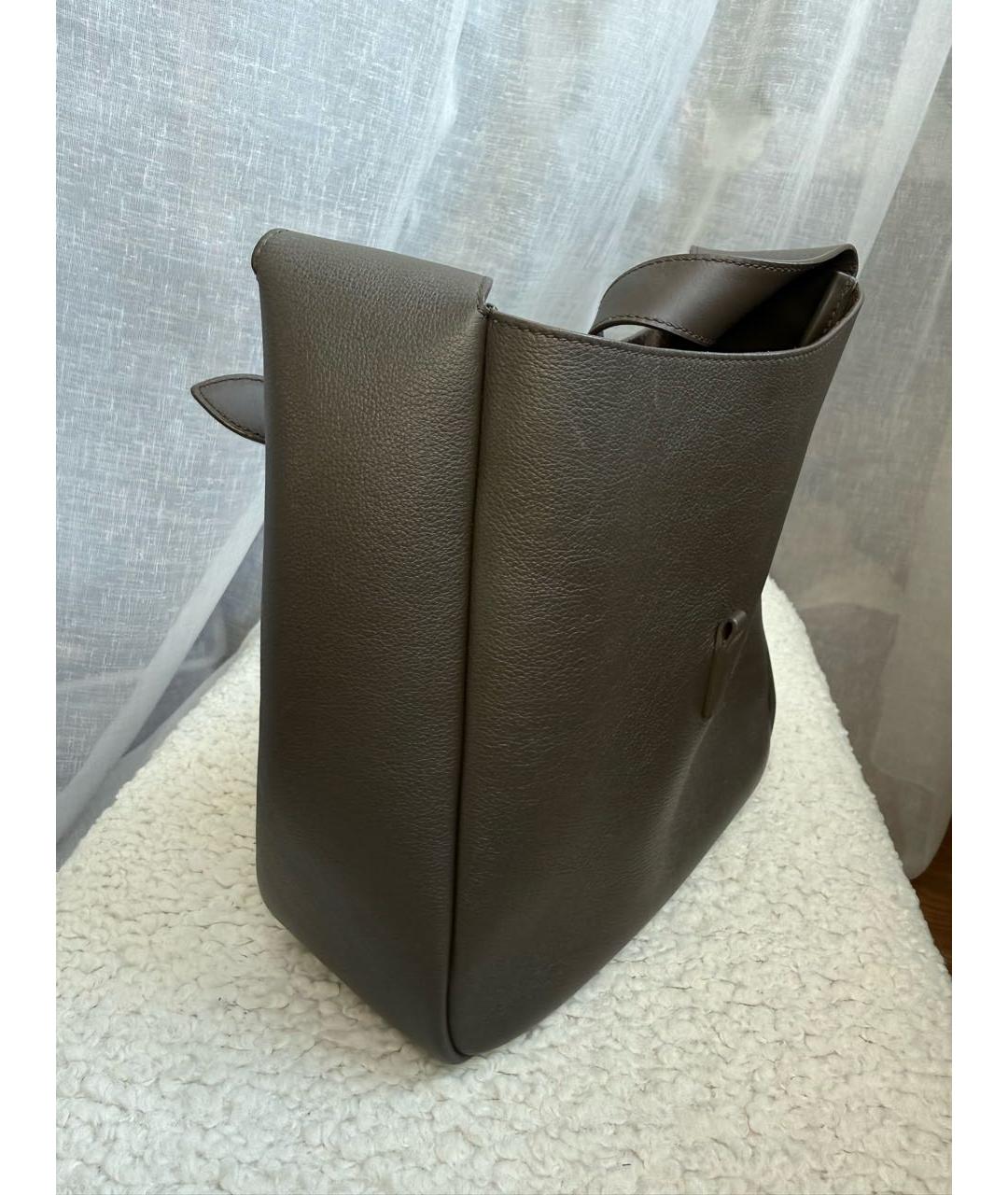 SAINT LAURENT Хаки кожаная сумка с короткими ручками, фото 6