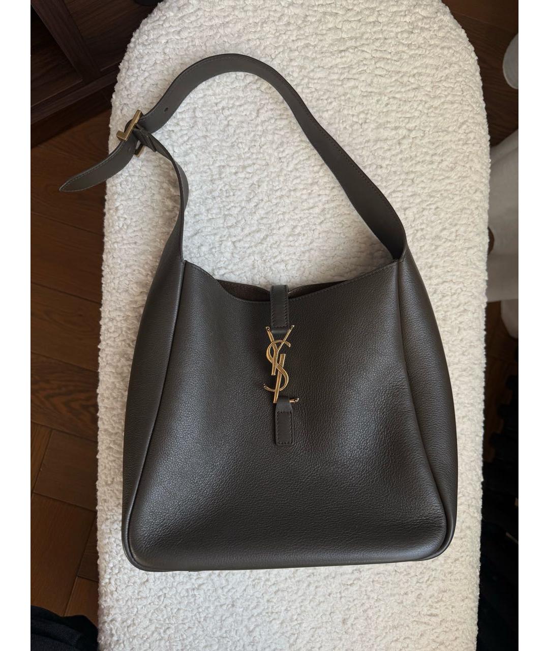 SAINT LAURENT Хаки кожаная сумка с короткими ручками, фото 3