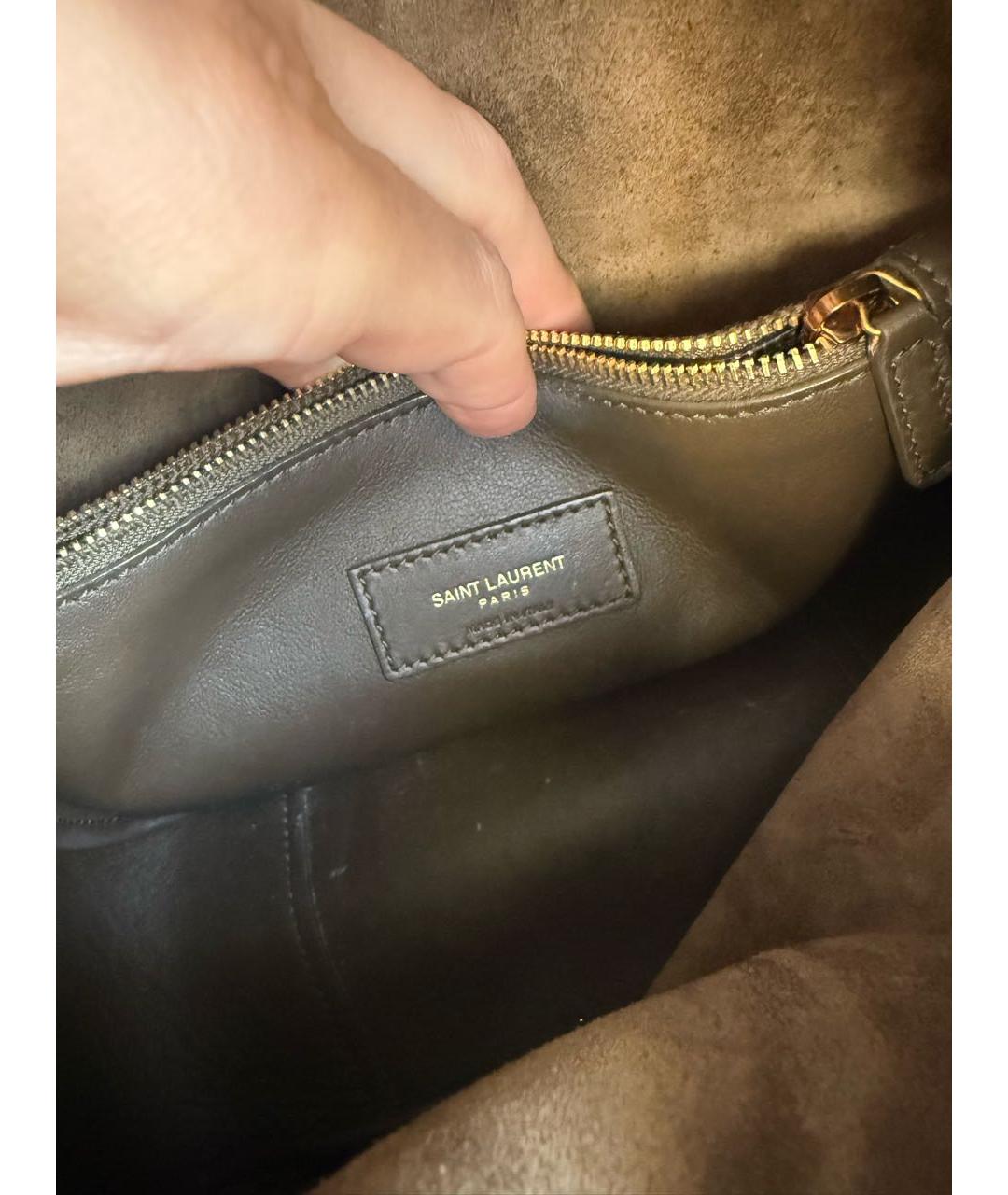 SAINT LAURENT Хаки кожаная сумка с короткими ручками, фото 8