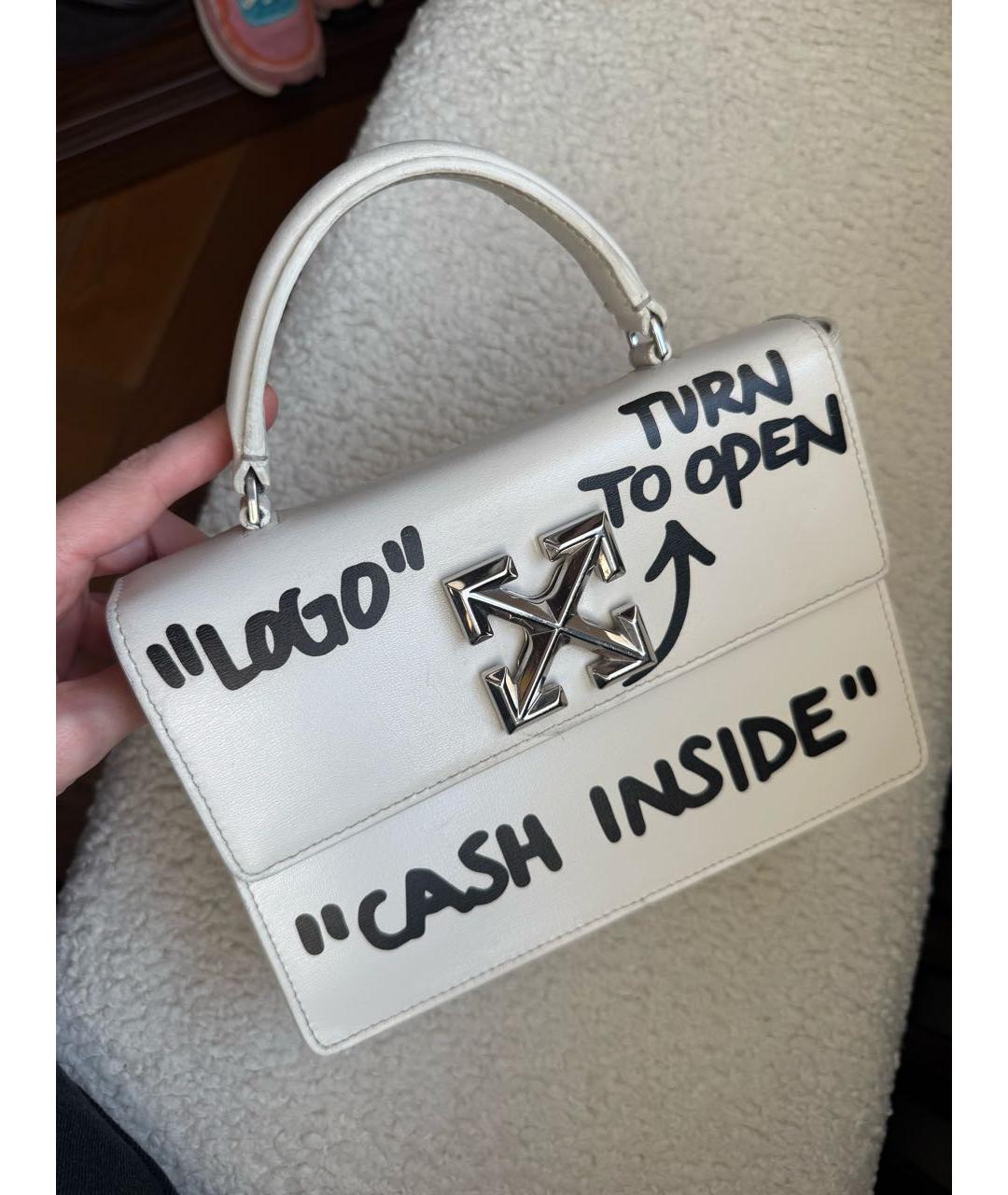 OFF-WHITE Белая кожаная сумка с короткими ручками, фото 2